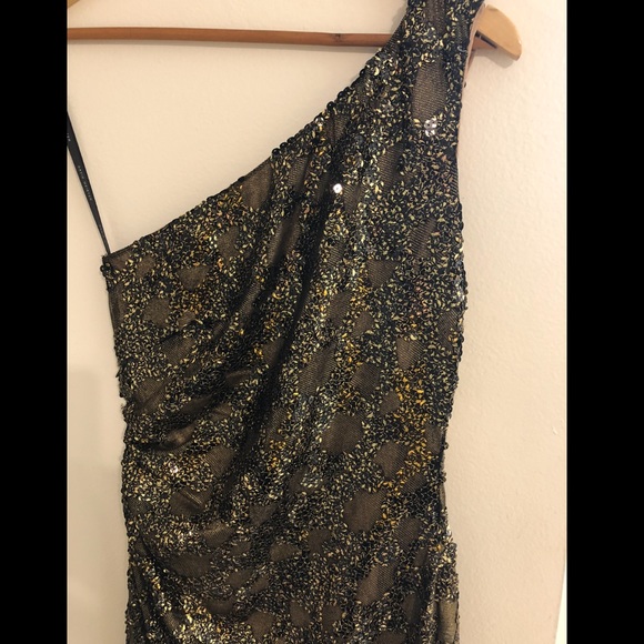 ⭐️DAVID MEISTER⭐️ ONE SHOULDER SEQUIN PROM WEDDING PARTY GOWN - Picture 6 of 8